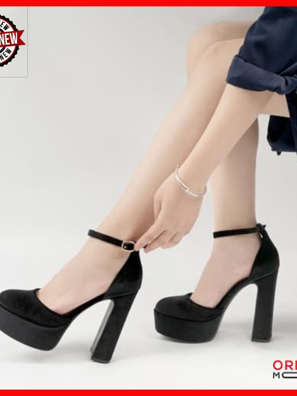 5 Inch Chunky Heel Platform Pumps with Ankle Strap for Wedding Party - Picture 6 of 7